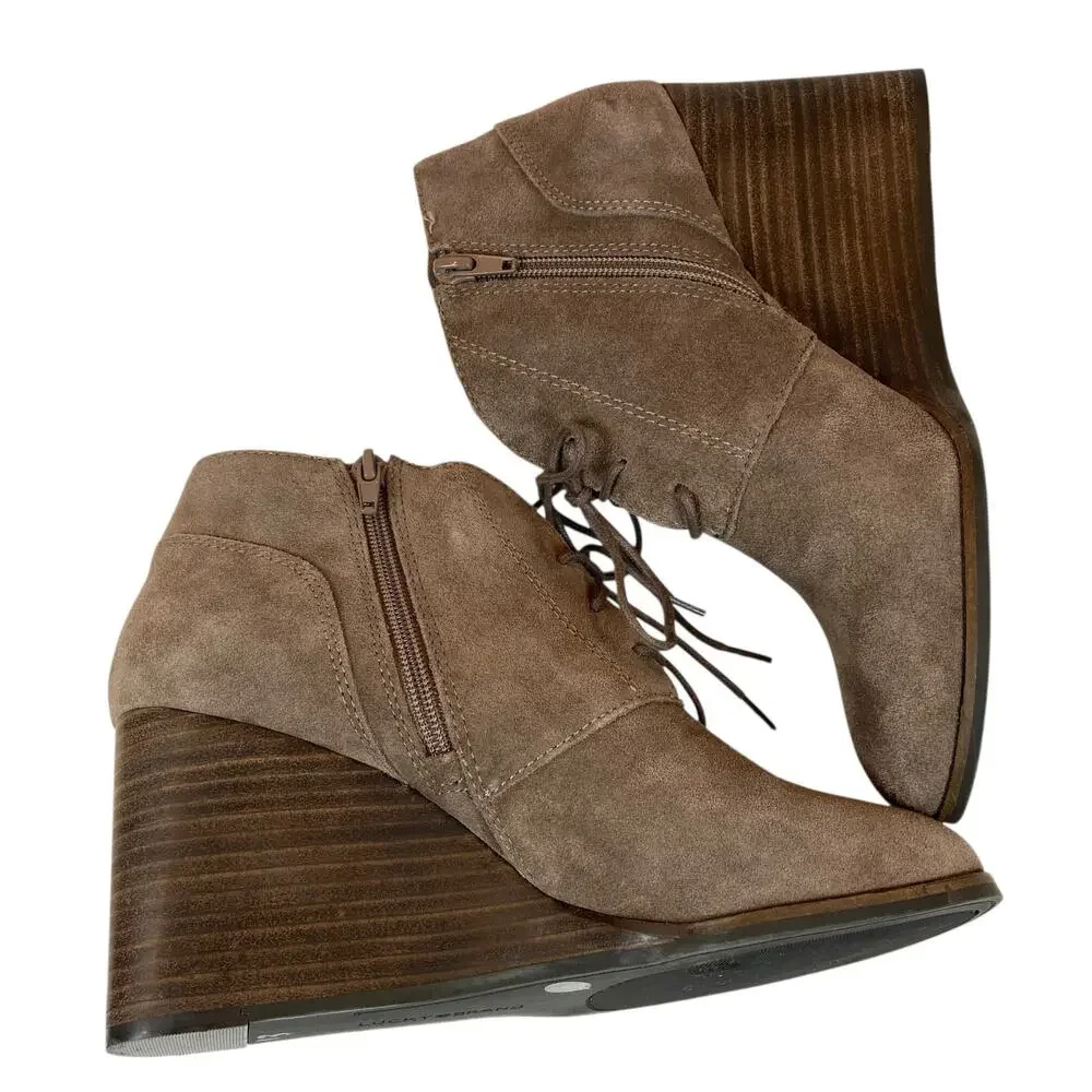 Lucky Brand Wedge Ankle Boots Shylow Suede Leather Women's Size 9 M